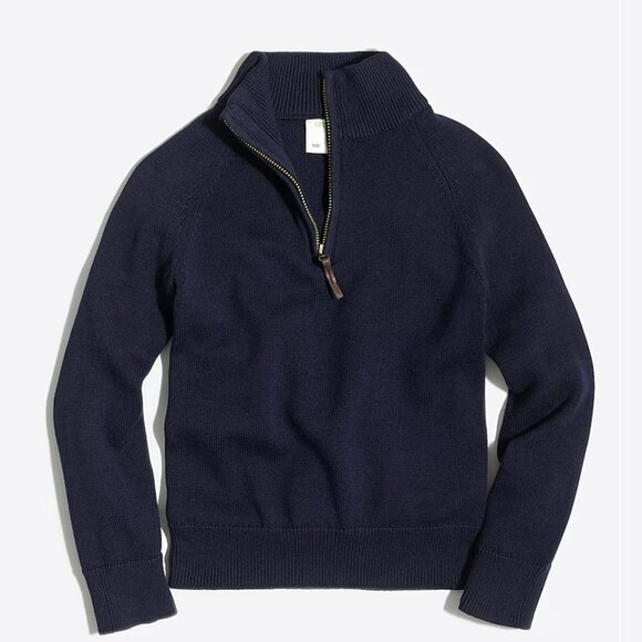 J.Crew Boys' Cotton Half-Zip Pullover Sweater, Navy, Size Medium, NWT - Picture 1 of 9